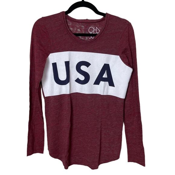 Chaser Long Sleeve USA Graphic Tee Burgundy Multi Size Medium - Picture 1 of 6